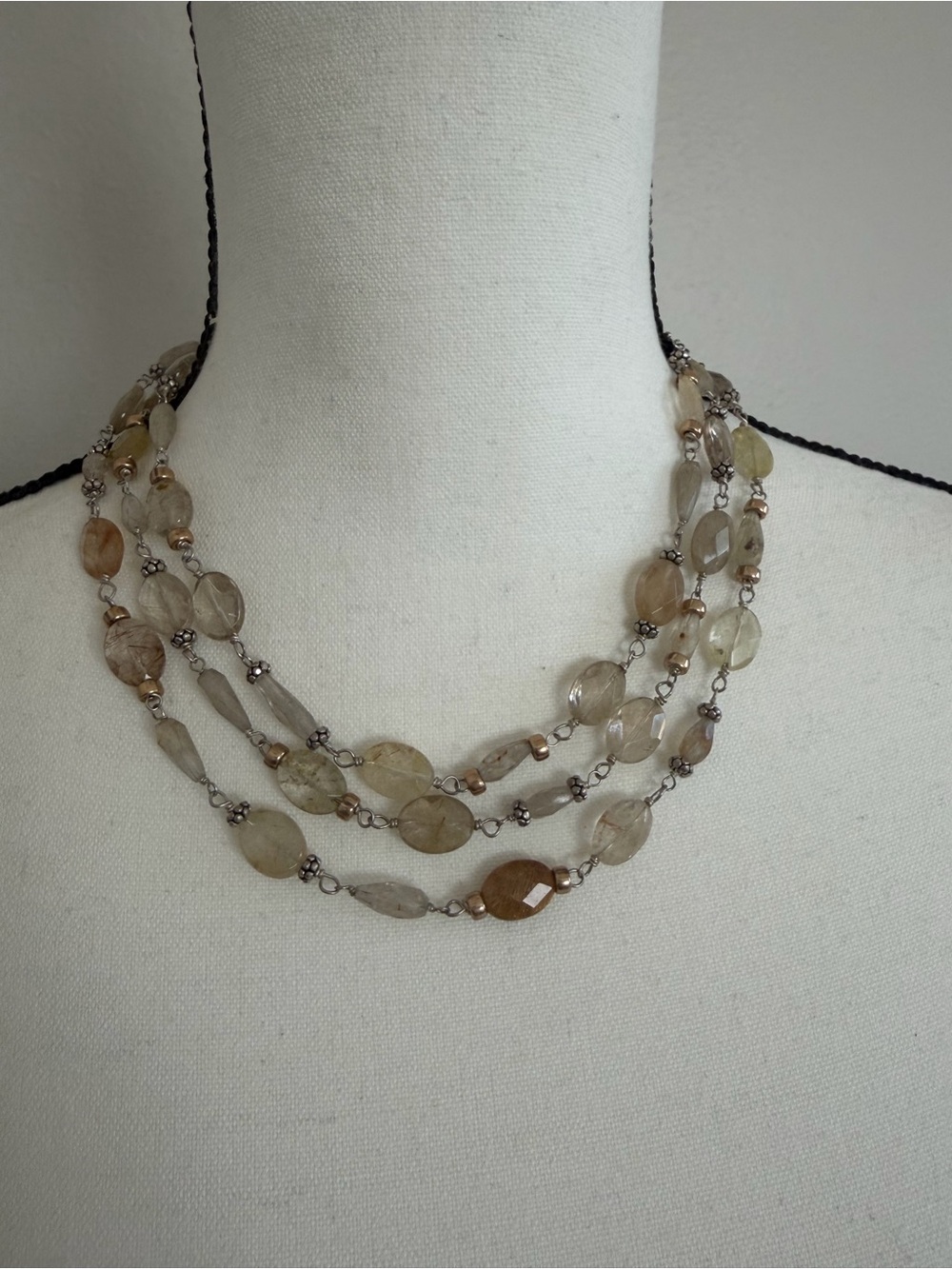 Multi-Strand Neutral Gemstone Jewelry set